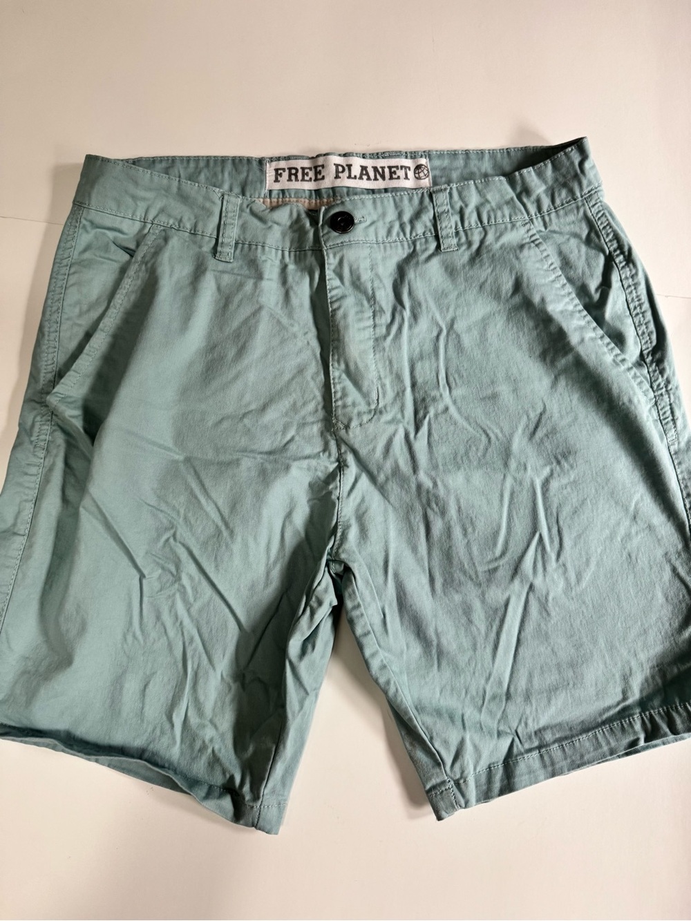 Free Planet Men Shorts Chino Stretch Size 30 Blue/Green Flat Front 8”